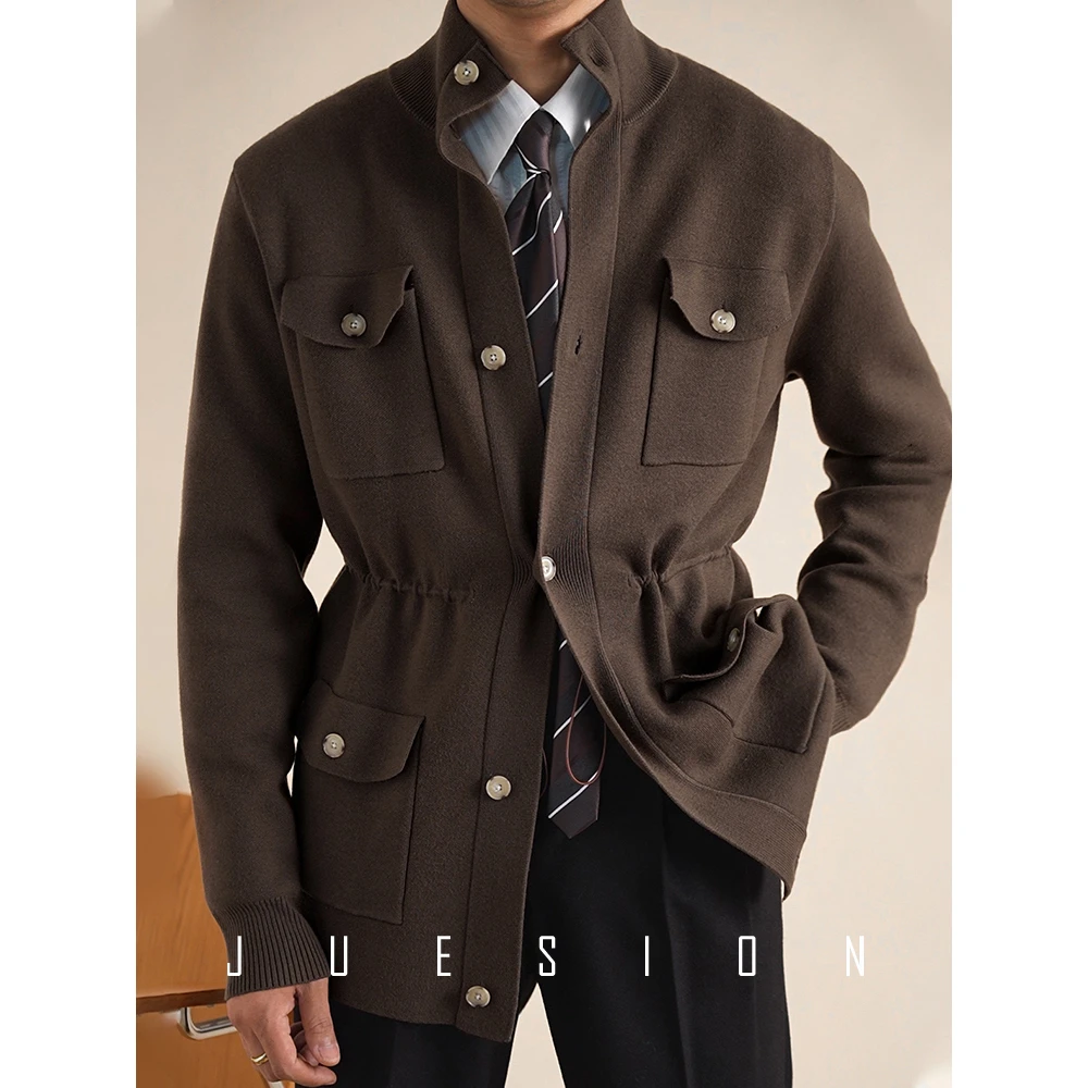 针织猎装夹克男秋冬新款复古百搭立领商务休闲毛衣开衫外套JSZ961