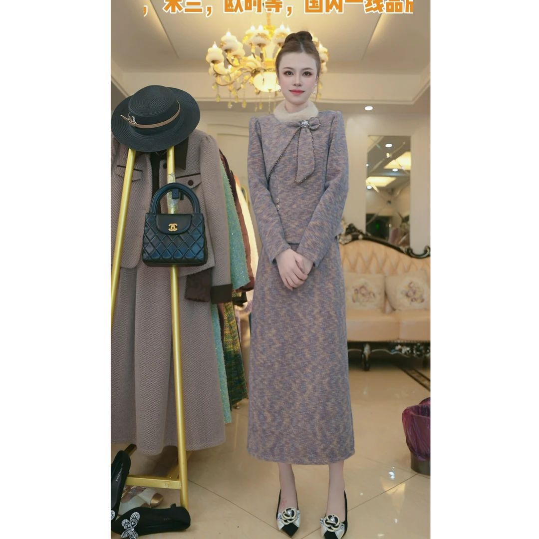 梦想服饰高端休闲优雅气质时尚连衣裙秋冬设计感显瘦新款5021