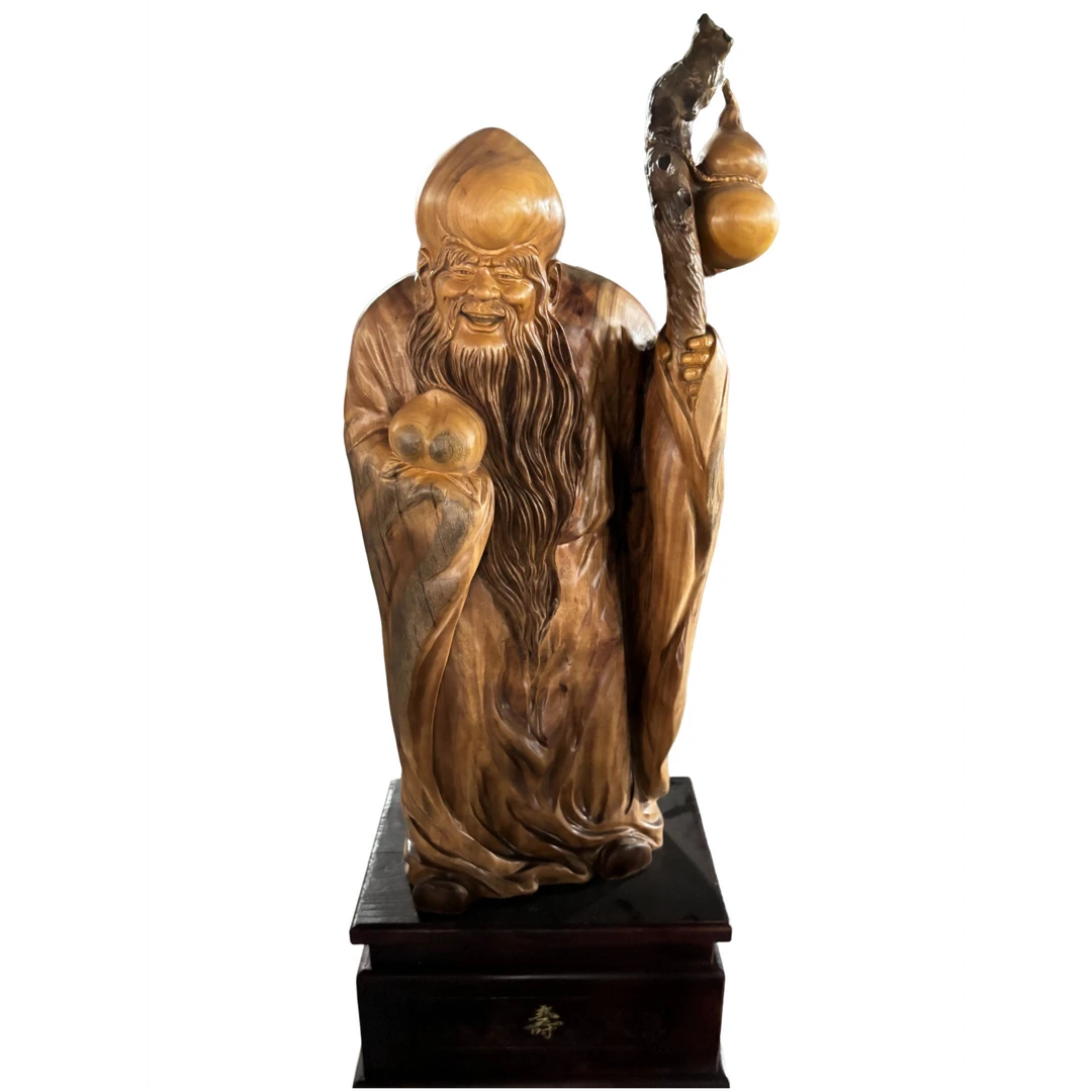 木雕工艺品摆件（寿星爷）纯手工匠心技艺精细雕刻品