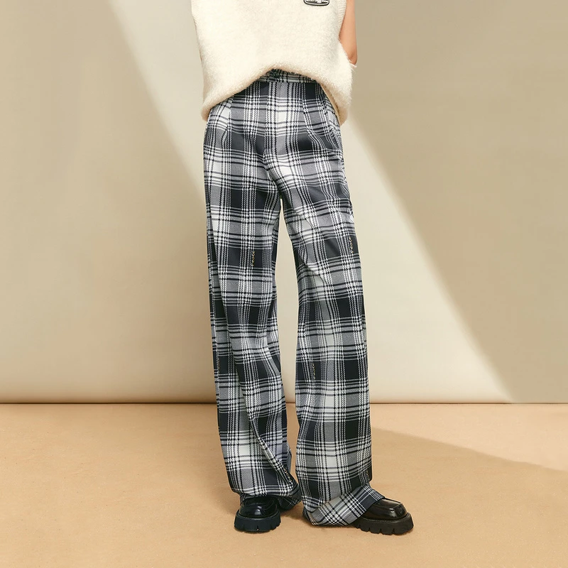 A005格纹直筒长裤