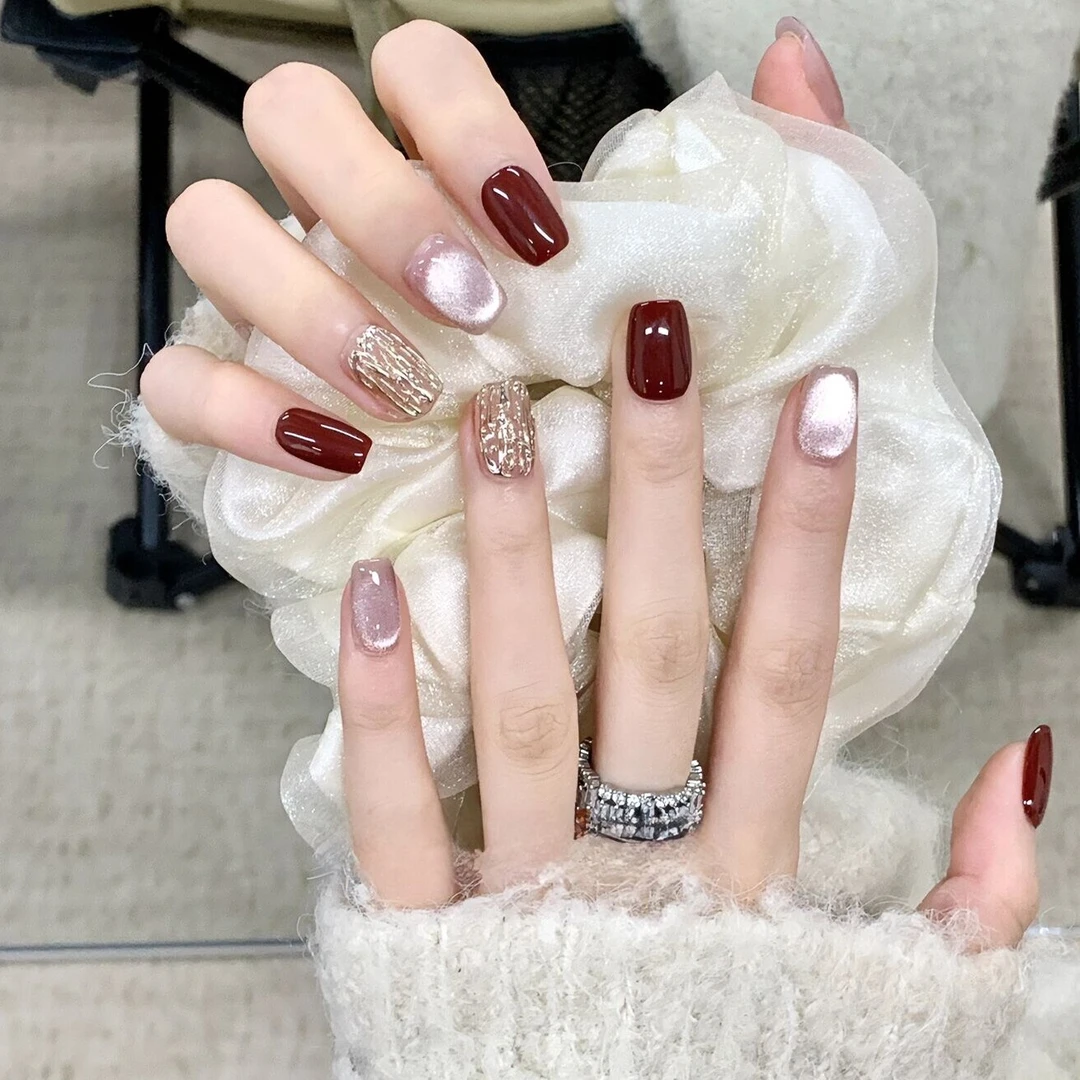 「港风美人」秋冬限定车厘子纯手工穿戴甲光疗显白猫眼气质温柔美甲