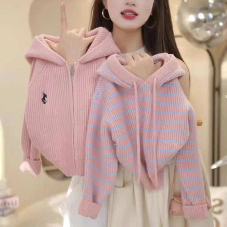 女童连帽毛衣套装冬新款儿童针织开衫外套女孩洋气加厚上衣HZ028