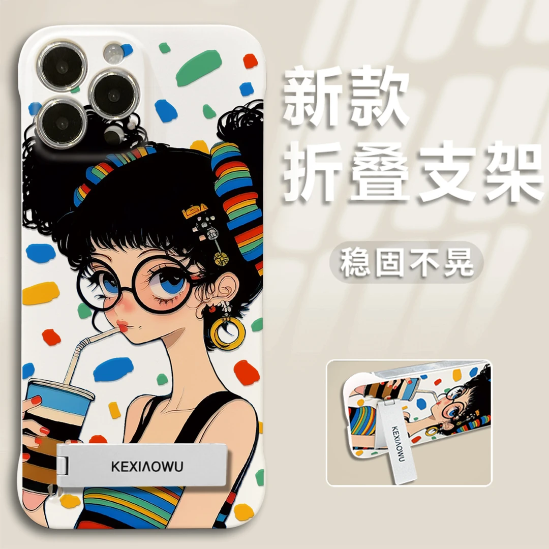 卡通可爱彩虹条纹女孩苹果无边框手机壳适用苹果vivo华为oppo荣耀
