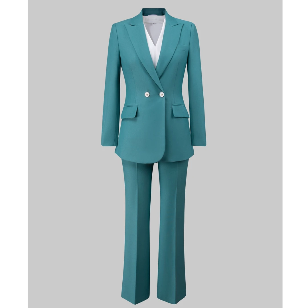 高级孔雀蓝西装套装气质职业女装高端大气上档次新款秋装西服修身