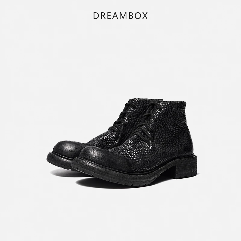 DREAMBOX钧博vibram女靴缩纹马臀皮手工固特异短靴潮流百搭马丁靴