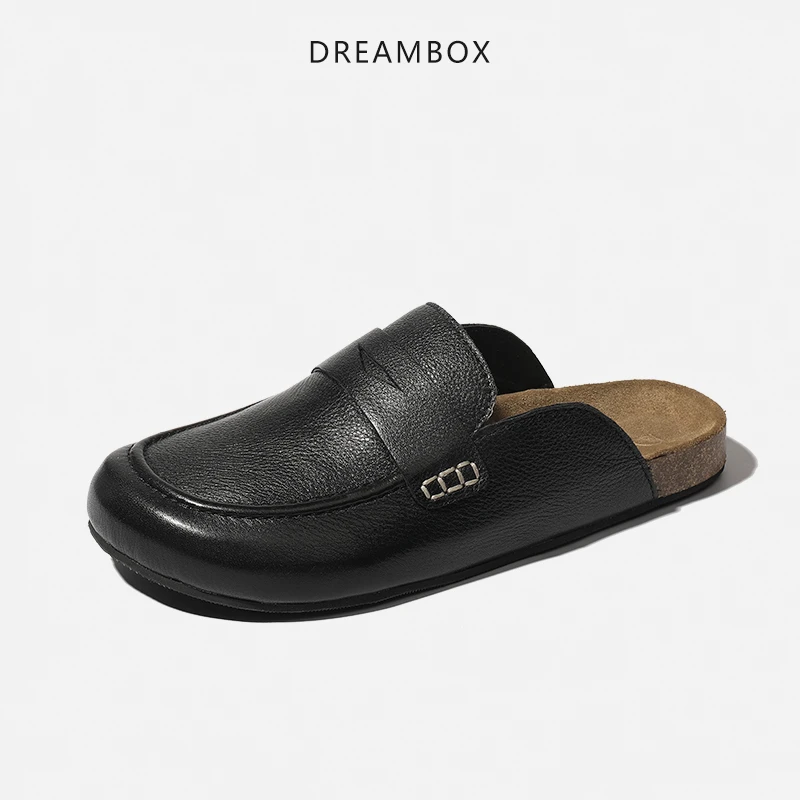 dreambox钧博高档轻奢包头拖夏季新款凉鞋头层牛皮外穿一字拖鞋