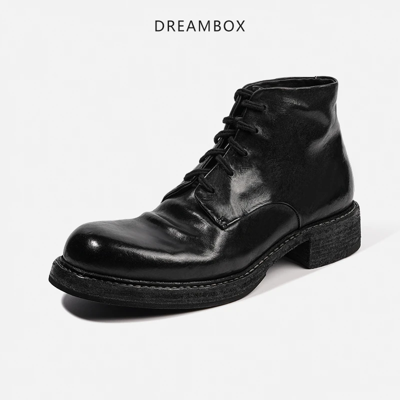 dreambox钧博vibram纯手工固特异马丁靴水洗马皮英伦潮流高帮男靴