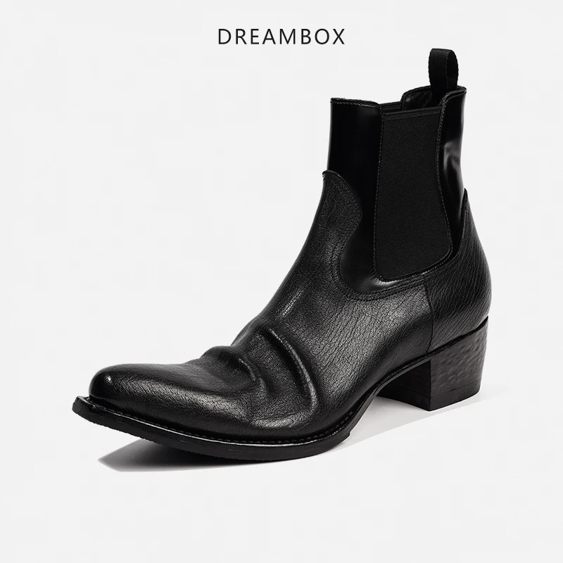 DREAMBOX钧博高档骆驼皮尖头皮靴纯手工固特异男靴复古暗黑巫师靴