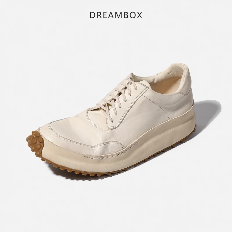 dreambox钧博vibram豆豆底白色休闲鞋男马皮透气高档轻奢小白鞋潮