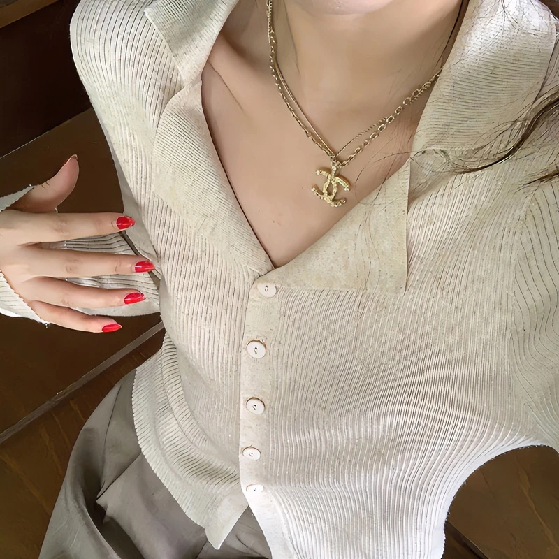 秋装女士网红开衫polo领毛衣春秋长袖内搭打底针织衫洋气翻领上衣