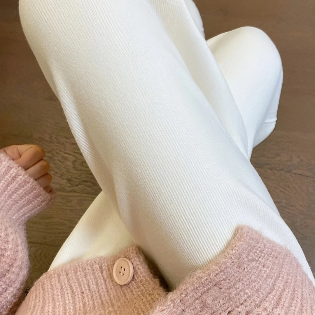 白色高腰垂感外穿针织阔腿裤女春秋直筒休闲裤软糯宽松显瘦拖地裤