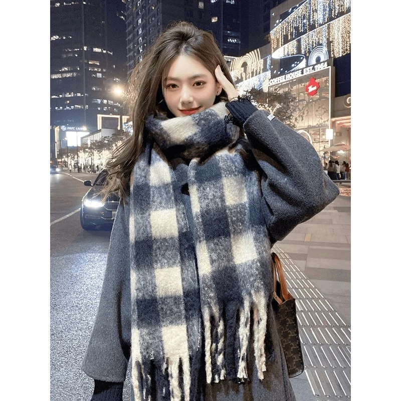 【虞书欣同款】2024高级感围巾冬季韩国复古千鸟格披肩加厚保暖围脖