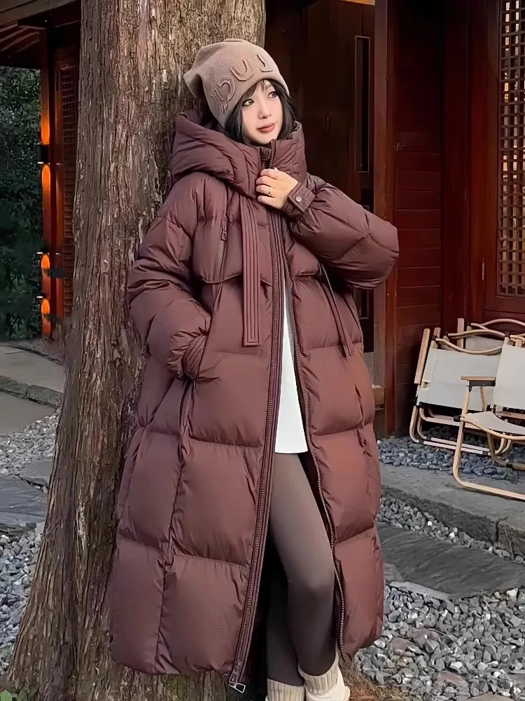 韩版大被子百搭连帽羽绒服女加厚时尚宽松外套气质保暖中长款