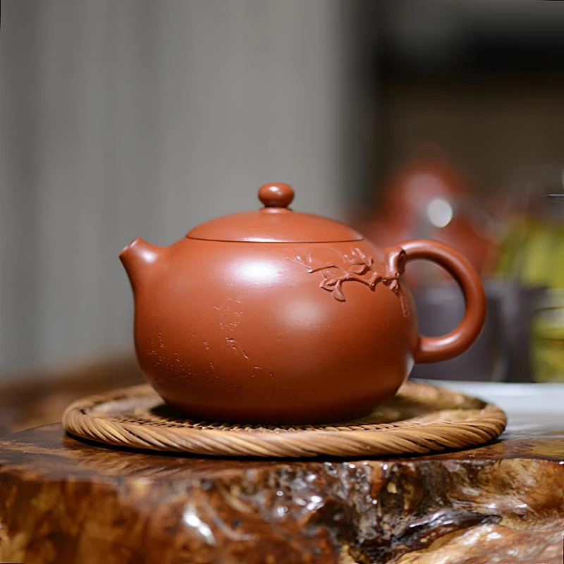 泥的传人小煤窑朱泥煤压泥西施壶全手工刻绘堆塑兰大容量420毫升