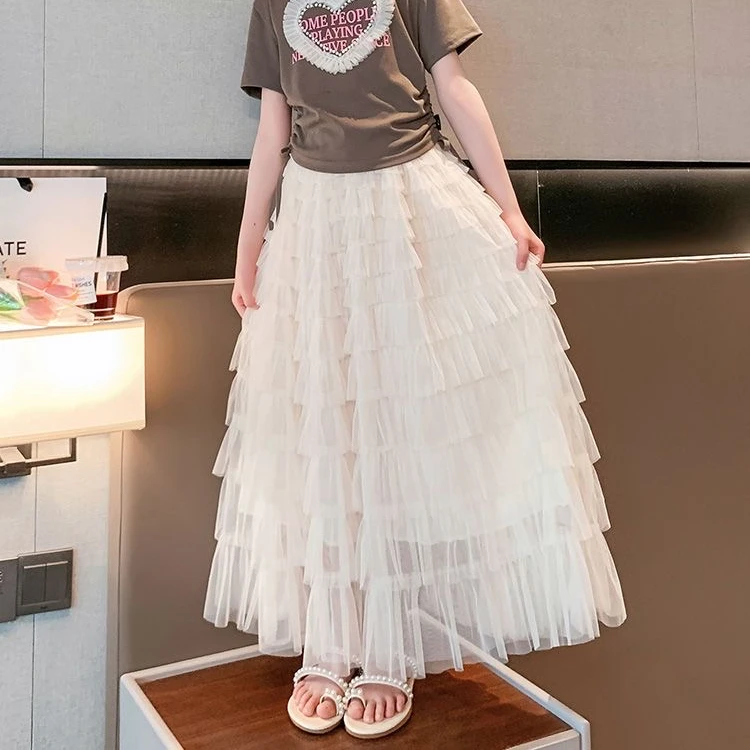 女童夏季半裙2025春秋季新款女孩仙女裙半身裙中长款蛋糕裙网纱裙