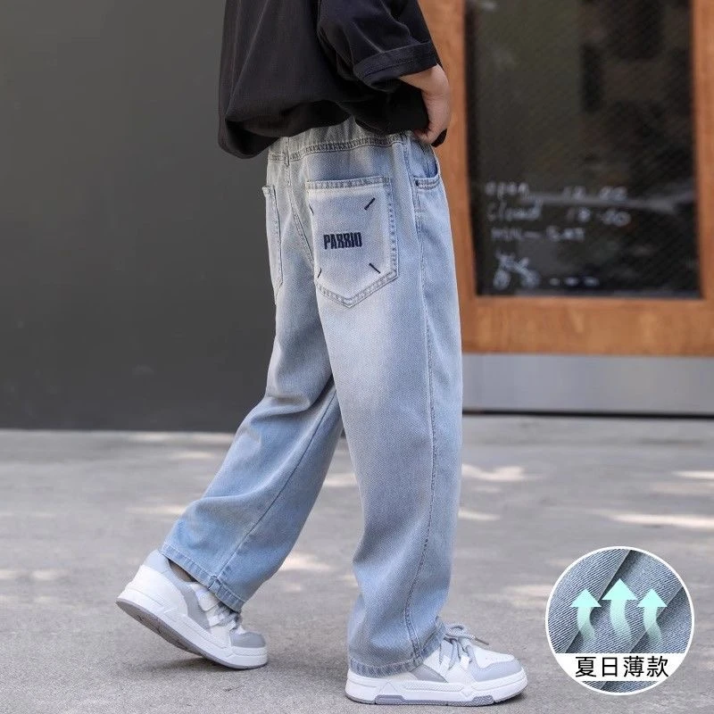 男童2024夏季休闲新款直筒牛仔裤薄款春秋款中大童帅气休闲裤透气