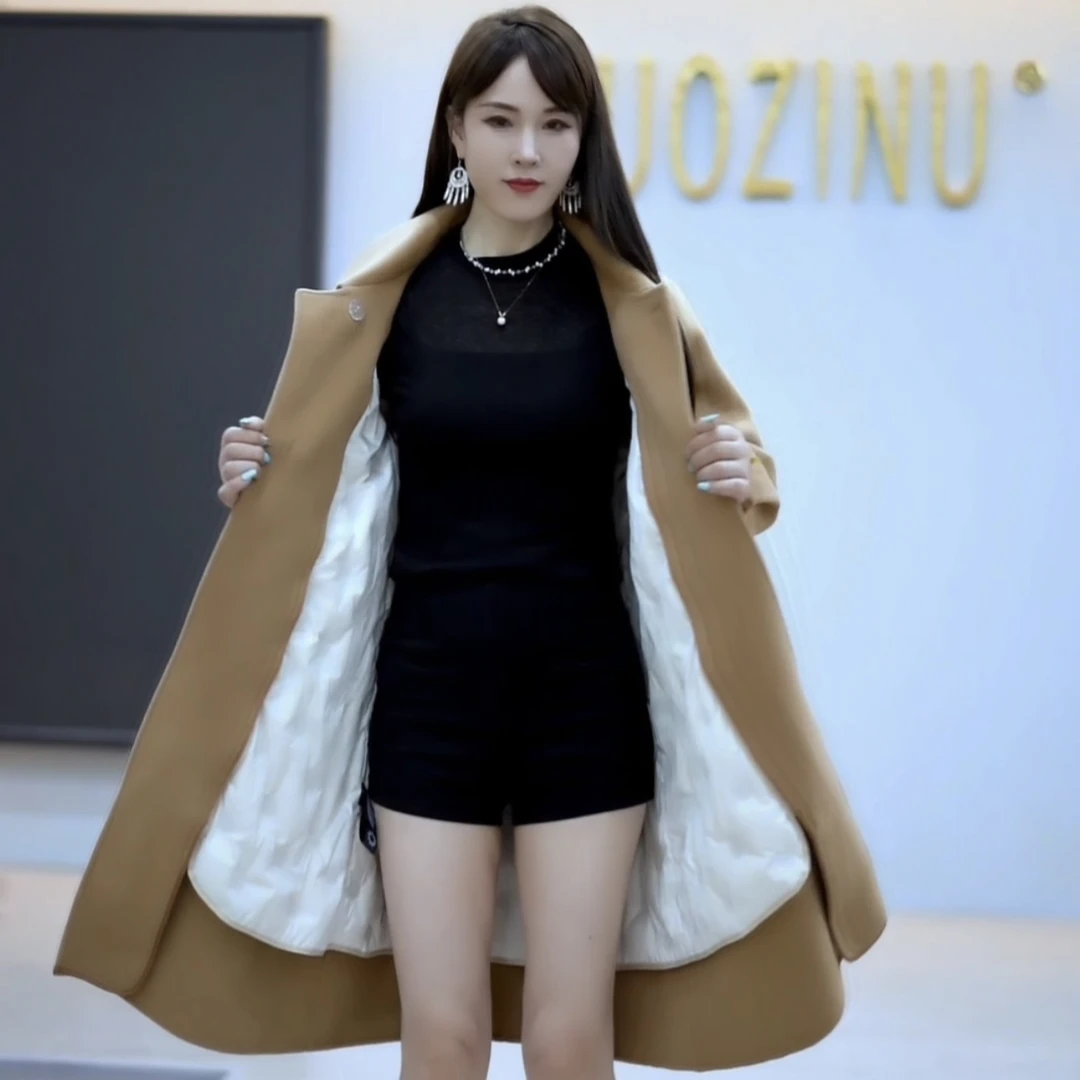 2024气质时尚女士长款可拆卸鹅绒内胆冬季外套韩版宽松百搭保暖