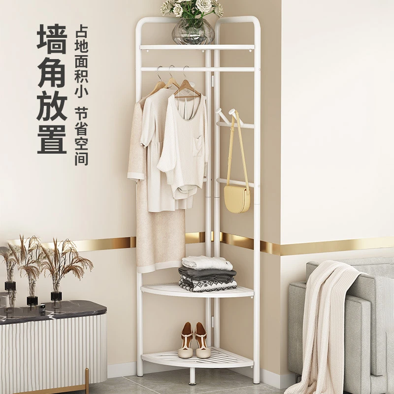 转角衣帽架落地卧室内简易挂衣架墙拐角落家用衣服收纳置物晾衣架