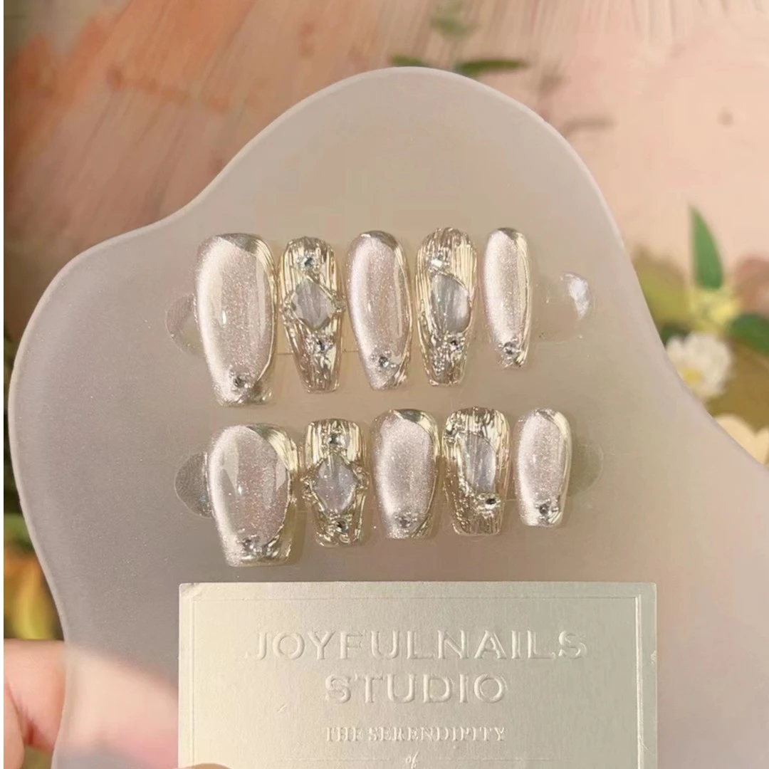 【银白权杖】手工定制穿戴甲秋冬显白指甲贴光疗甲美甲贴片