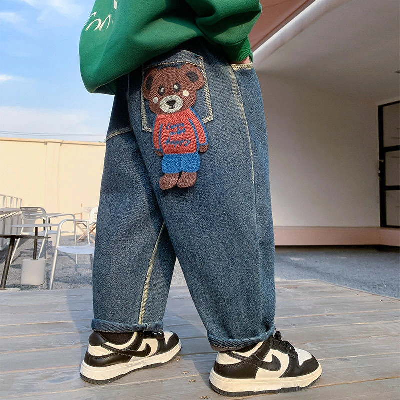 男童牛仔裤秋冬款加绒加厚长裤2022新款儿童冬季网红炸街冬装裤子
