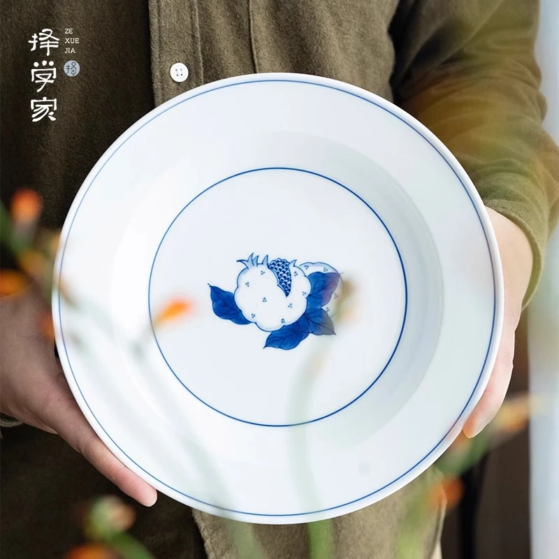 bencross/本心本来多福石榴景德镇碗碟中式青花饭碗盘子菜盘餐具