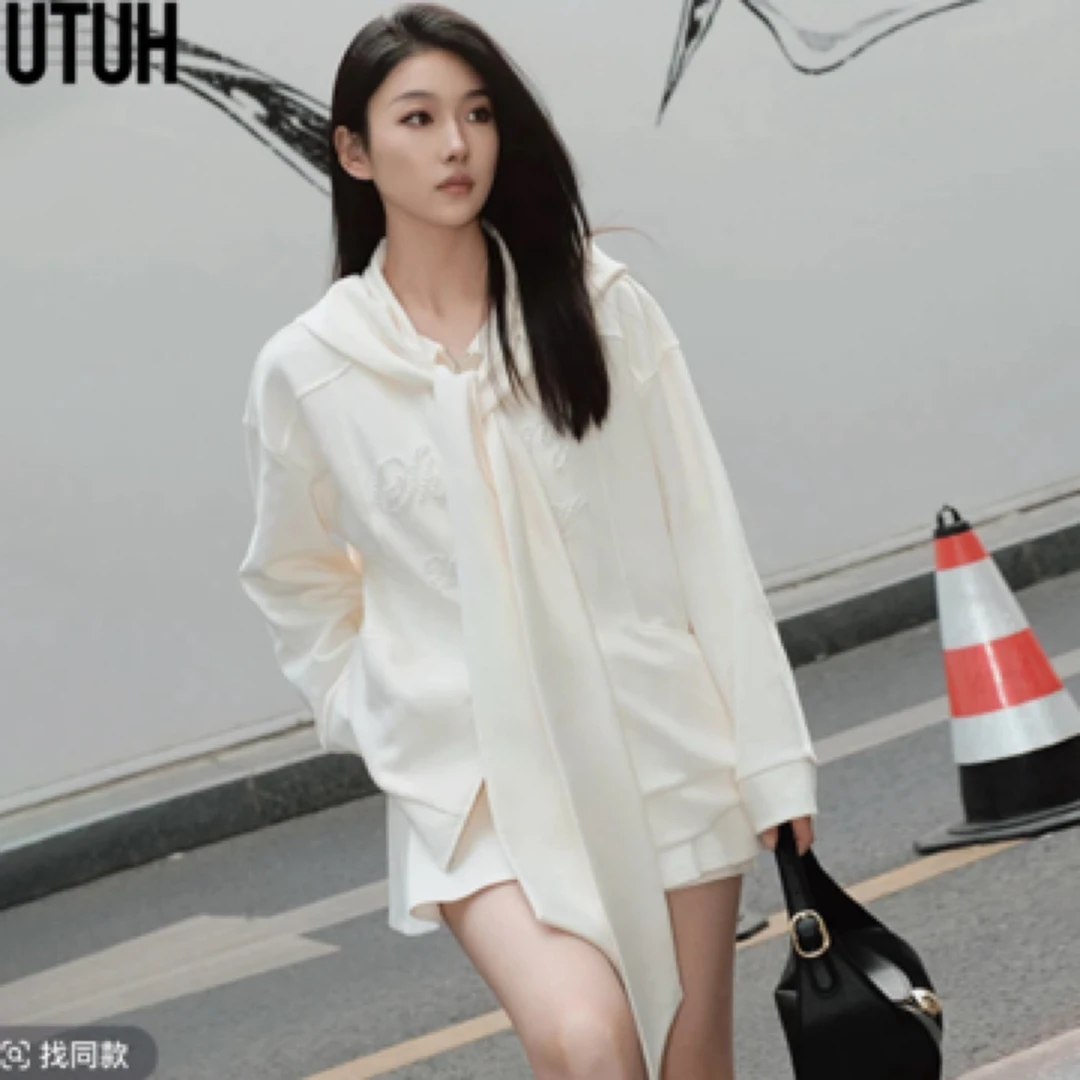 UTUH 米白色针织外套女套头休闲宽松2024秋冬新款 TDWFW3W311