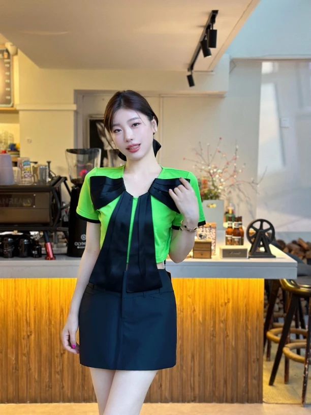 UU买手店 YIJIANGLAN拼色蝴蝶结短T