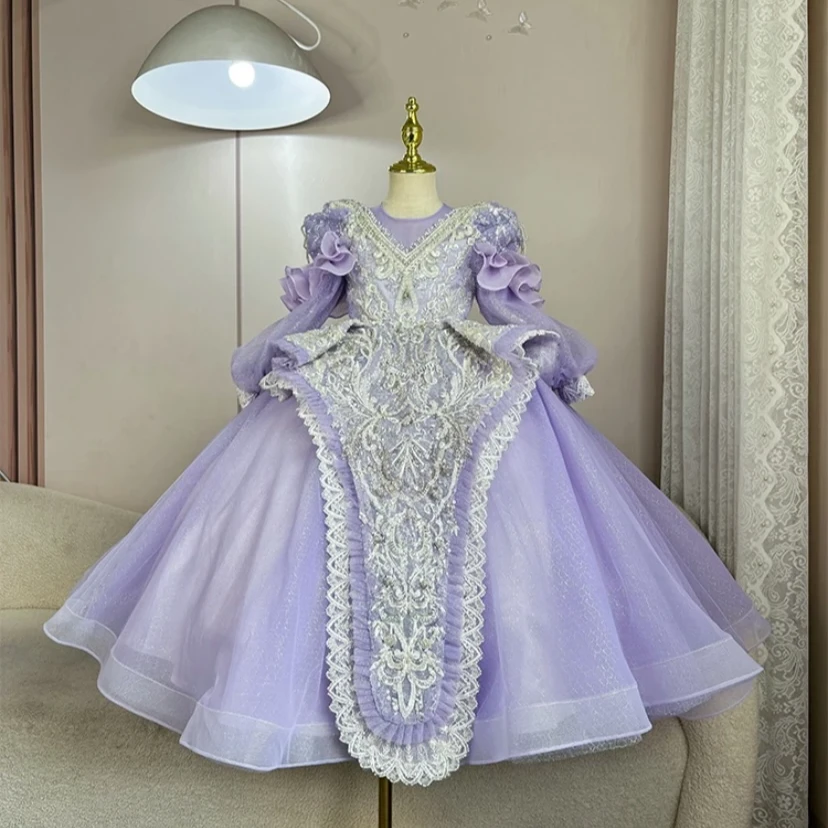 【索菲亚】儿童长袖公主裙生日走秀宴会花童女童时尚轻奢中国风礼服