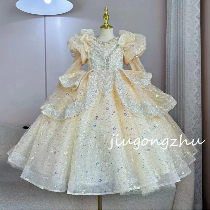 【安娜公主】女童主持人渐变丁达尔风香槟高定轻奢晚礼服钢琴演出服