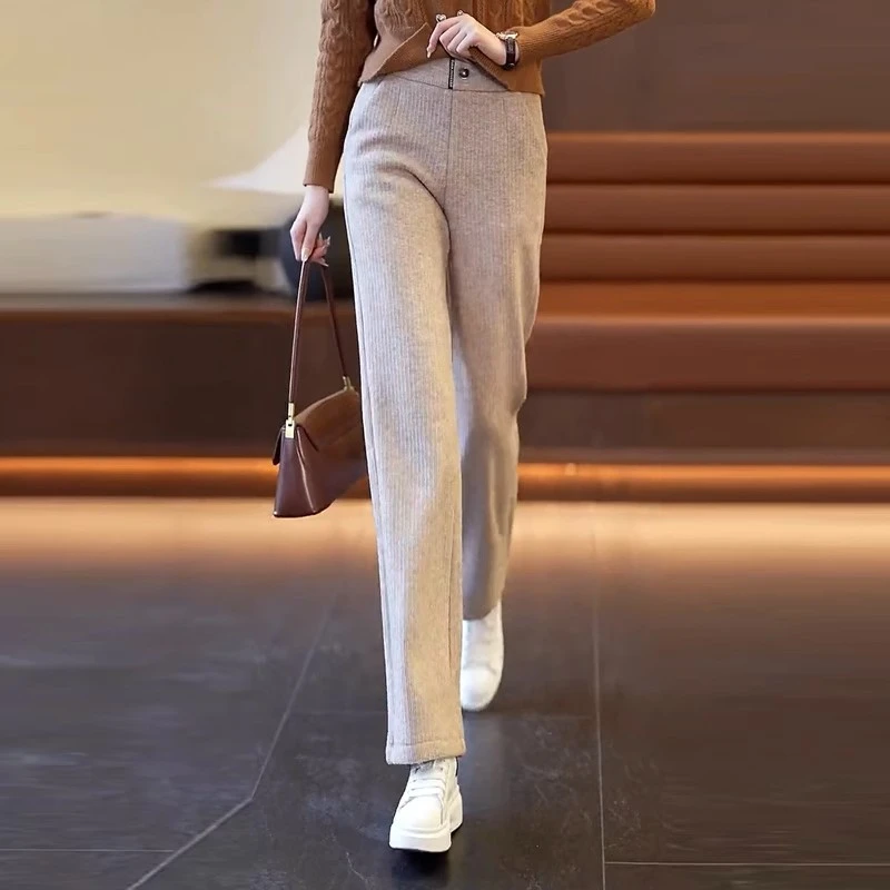 窄版阔腿裤秋冬新款垂坠感显瘦加绒加厚宽松大码休闲裤百搭直筒裤