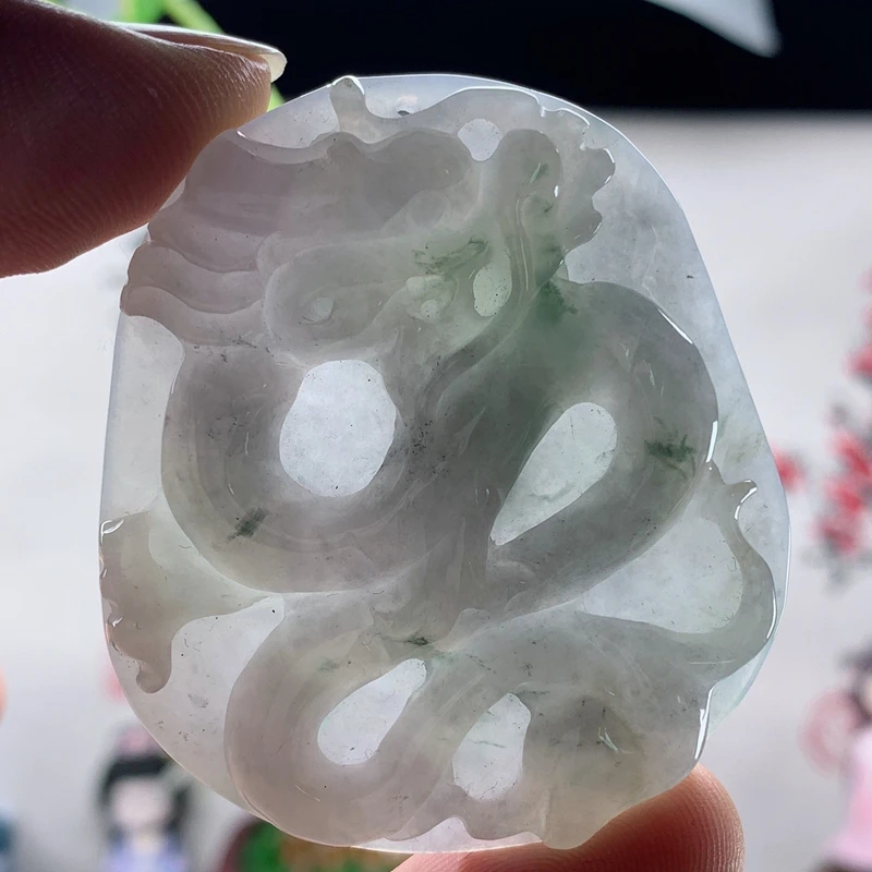 缅甸纯天然翡翠A货玉佩玉器老坑冰种飘花绿色龙牌细腻胶润吊坠