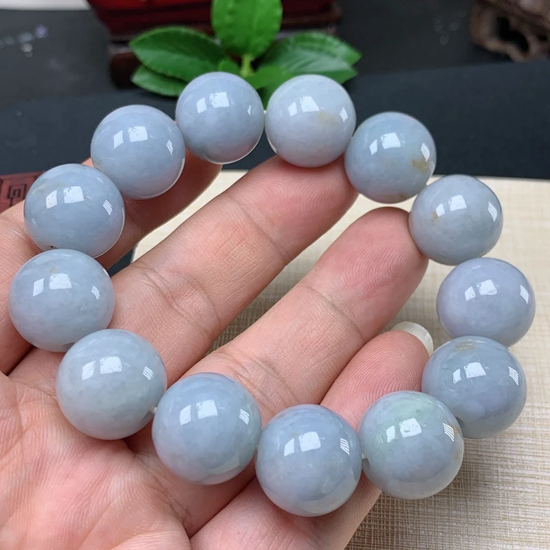 卡18缅甸纯天然A货翡翠珠形紫色洒金飘花手串玉珠大珠手链男士