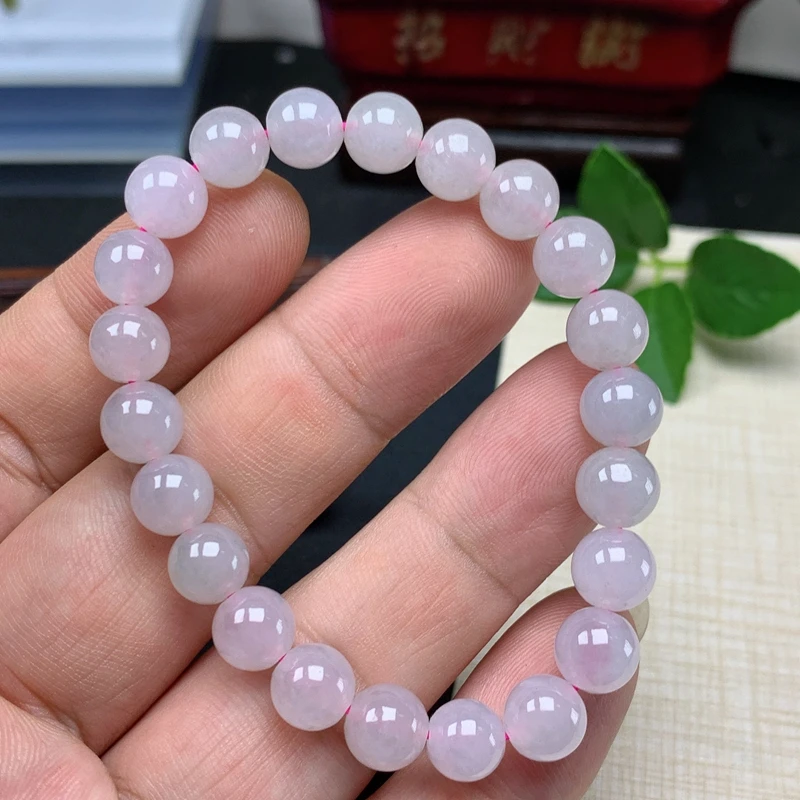 珠卡8.5缅甸纯天然A货翡翠 珠形手串老坑淡色手链珠链女款送礼