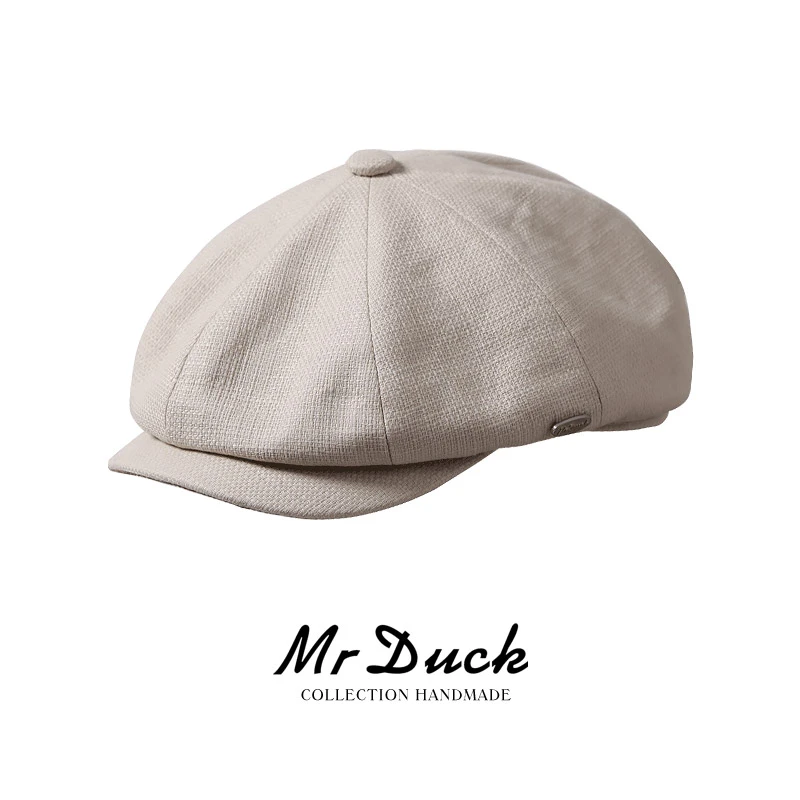 Mr DUCK设计师雅痞风日本进口棉麻肌理面料男女报童帽个性鸭舌帽