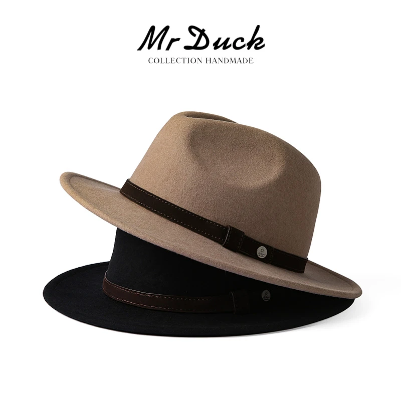 Mr DUCK新品 高级感超细兔毛毡帽 手工制小牛皮织带大礼帽男女