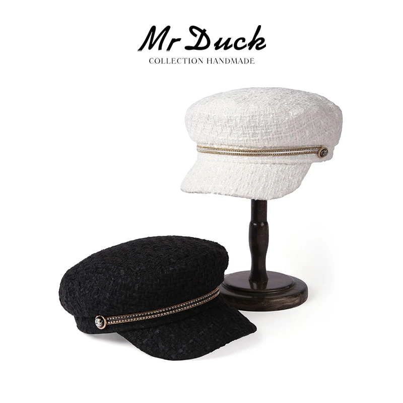 Mr DUCK小香风设计师款粗花呢报童帽 时尚洋气秋冬鸭舌帽女贝雷帽