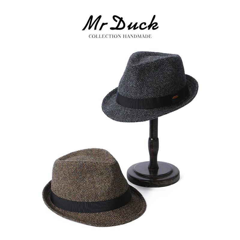 Mr DUCK新品进口英国MOON人字纹老钱风经典礼帽男女款复古爵士帽