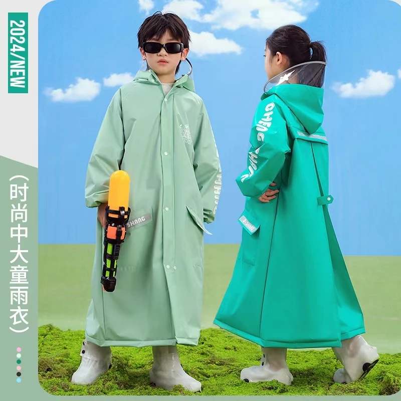 儿童雨衣EVA防暴雨雨衣加大书包位透明双帽檐拉链款中小学生雨披