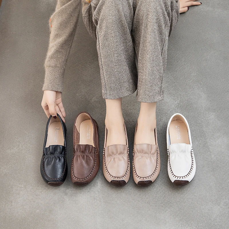 5586牛筋底妈妈鞋春秋软底中老年女鞋单鞋平底皮鞋子百搭春季防滑