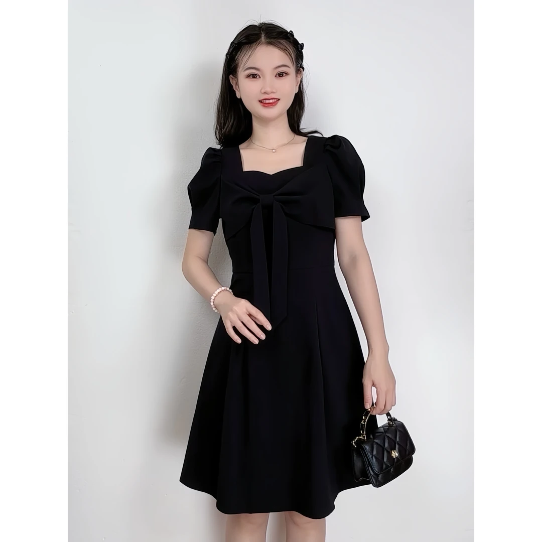ASY/2024新款莫奈花园风连衣裙【小个子】甜美纯色蝴蝶结短裙
