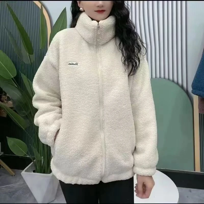 秋冬新款立领羊羔绒女装外套加绒加厚保暖颗粒绒妈妈洋气上衣大码