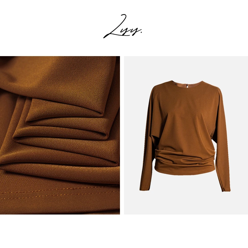 LYY【布朗棕】时尚针织衬衫2024秋季新款气质休闲圆领修身上衣11038