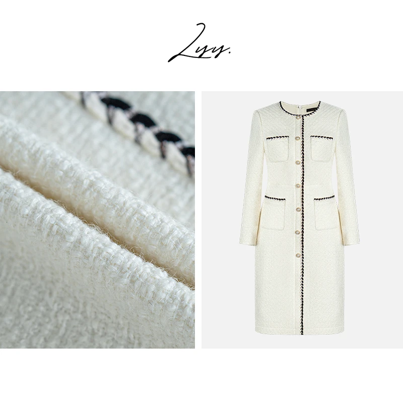 LYY【线条攻略】时尚简约气质知性纯色修身中长款小香风连衣裙07667