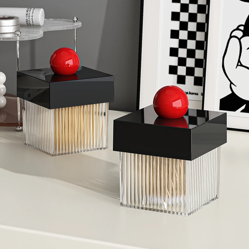 deHub棉签收纳盒高颜值桌面化妆棉收纳盒家用条纹轻奢牙签牙线盒