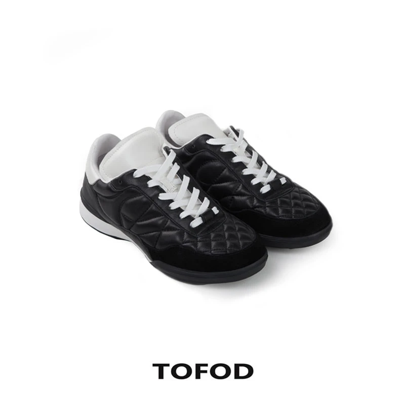 TOFOD  “黑白熊猫” 老钱风小香网球鞋菱格休闲运动鞋 德训鞋DY606