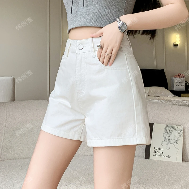 牛仔短裤女2024夏季新款A字高腰显示大码宽松热裤