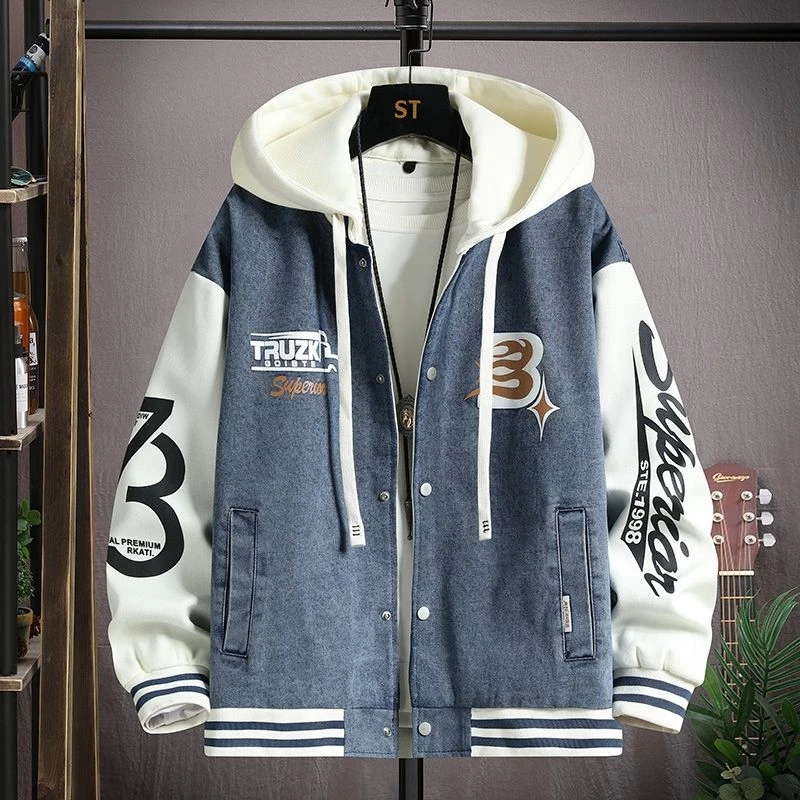 男士夹克潮流青少年春秋季休闲套装外套学生宽松帅气连帽新款棒球