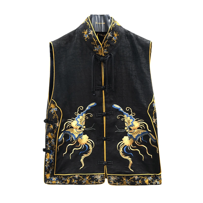 福禄系娑尔黑底瓜瓞绵绵双蝴蝶刺绣马夹SH3SB02578