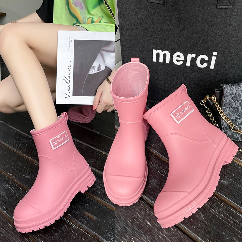 军登2025新款雨鞋女加绒时尚外穿防水鞋防滑短筒厨房胶鞋雨天雨靴