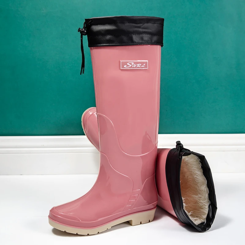 高筒雨鞋女时尚成人水鞋加绒保暖长筒大码胶鞋防滑特高筒过膝雨靴